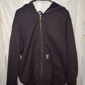Carhartt Hoodie Mens MEDIUM Full Zip Distressed Workwear Grunge Paint Stains Y2K